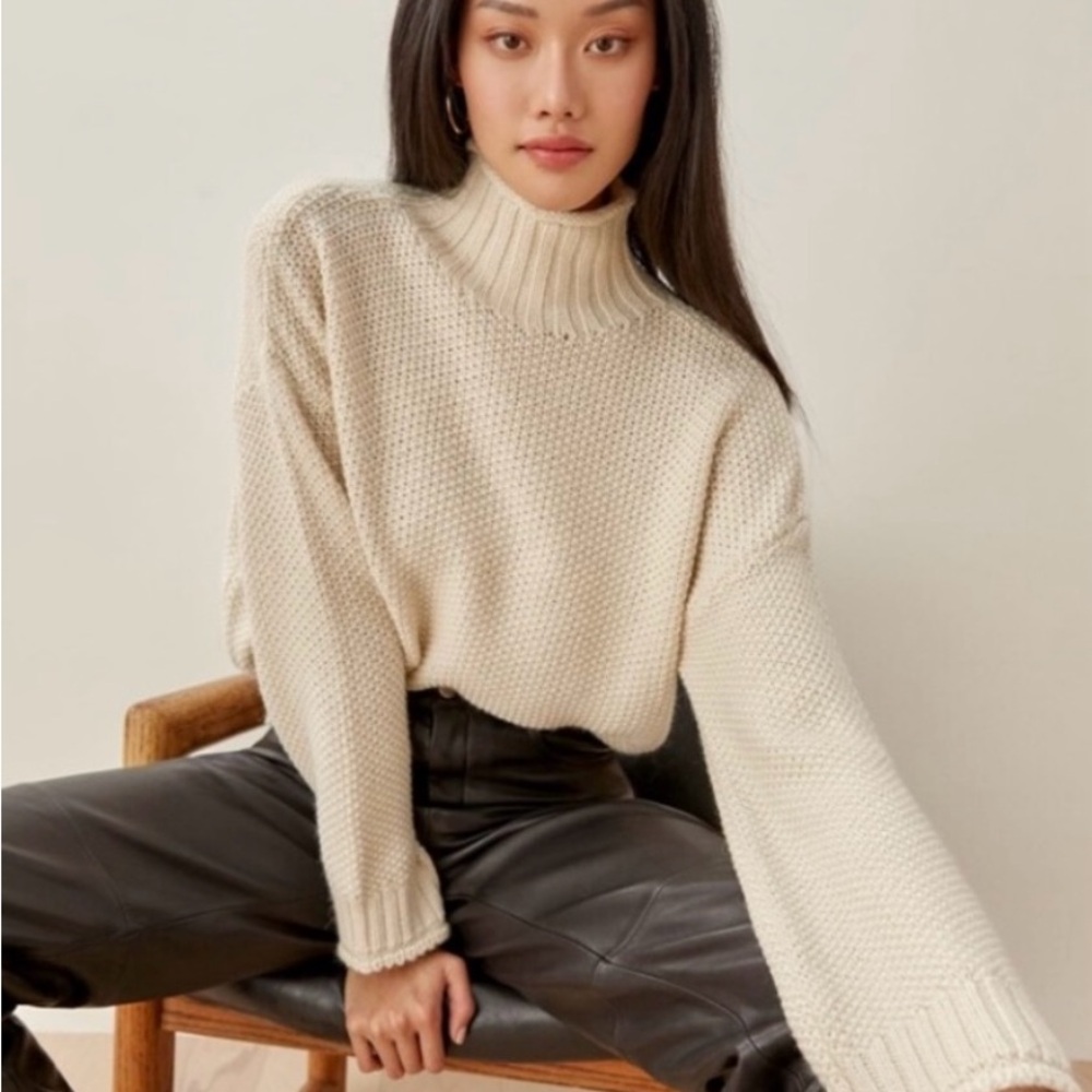 Reformation Cream Turtleneck Sweater